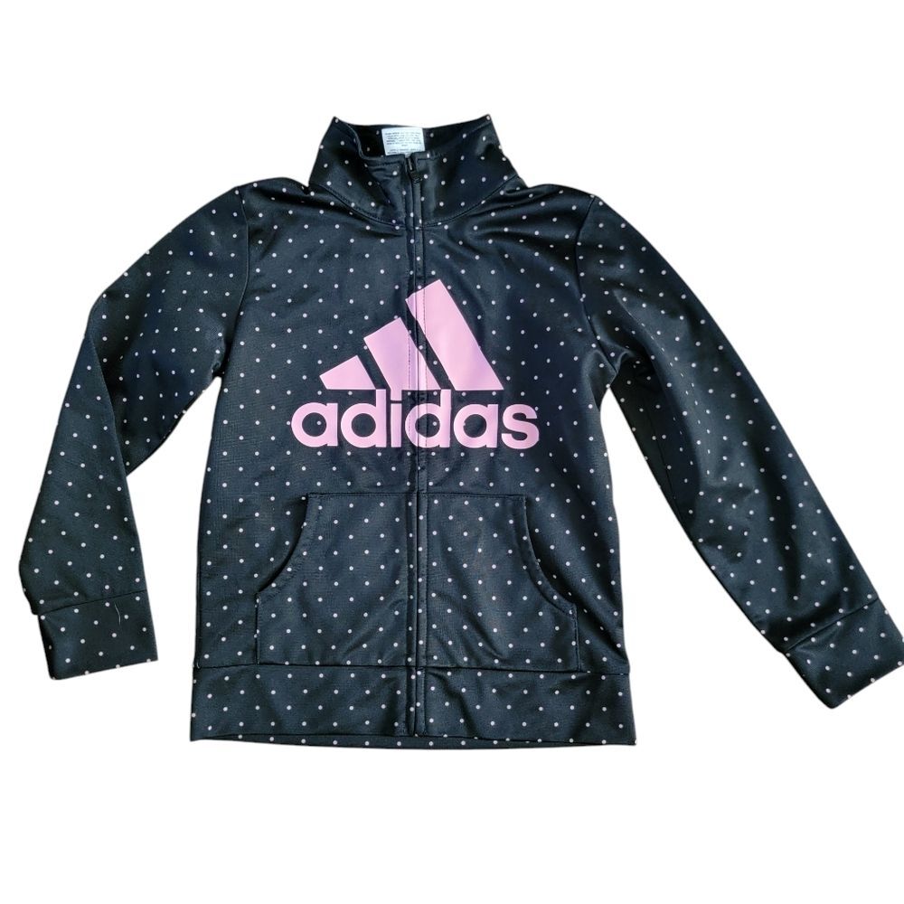 Adidas Nwot Girls Polka Dot Track Jacket size 6 pink & black